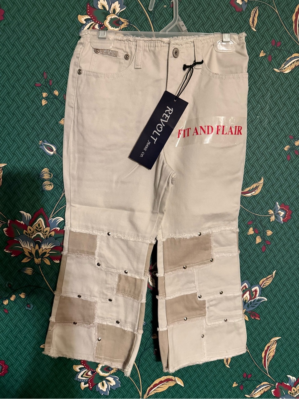 Y2K Toddler Fit and Flair Beige Patchwork Jeans